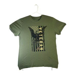 Men's Veteran Patriotic Graphic Flag Eagle Dog Tags Tee Military Green Size L
